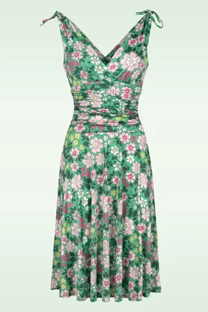 Vintage Chic Grecian Floral Kleid in Grün und Multi