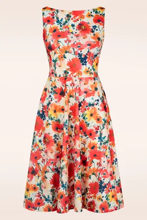 Vintage Chic Cindi Poppy Swing Kleid in Orange und Multi
