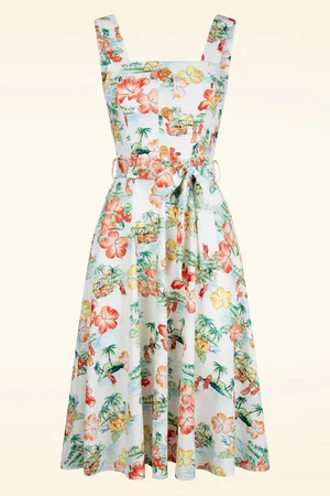 Vintage Chic Kiana Hawaiian Print Swing Kleid in Weiß und Multi