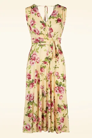 Vintage Chic Jane Floral Swing Kleid in Soft Gelb