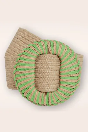 Smashed Lemon Raffia Gürtel in Sand und Grün