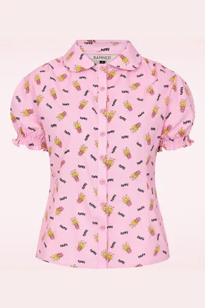 Banned Retro Star Popcorn Bluse in Pink
