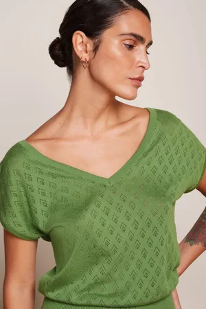 King Louie Mateo Knit Double V Top in Jade