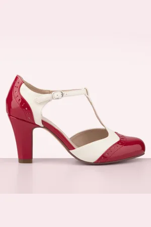 Chelsea Crew Gatsby T-Strap Pumps in Rot und Creme.