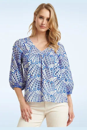 Smashed Lemon Marley Bluse mit bestickten Details in Weiß und Kobaltblau