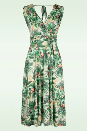 Vintage Chic Jane Tropical Swing Kleid in Grün