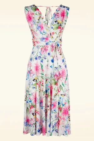 Vintage Chic Jane Floral Butterfly Swing Kleid in Weiß und Multi