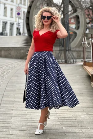 Banned Retro Dot Days Swing Rock in Marineblau