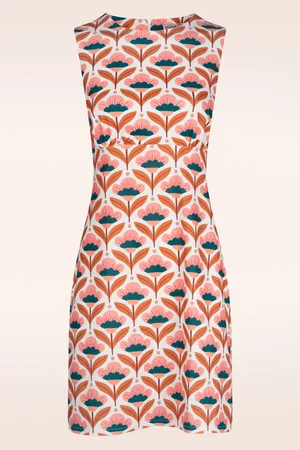 Vintage Chic Betty Blumenkleid in Weiß und Pfirsich.