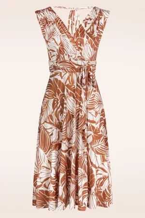 Vintage Chic Jane Blumen Swing-Kleid in Weiß und Warm Karamell