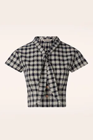 Banned Retro Cherry Check Bluse in Marineblau
