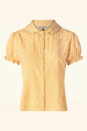 Banned Retro Heart On Her Sleeve Bluse in Gelb