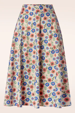 Banned Retro Süßer Floral Swing Rock in Creme