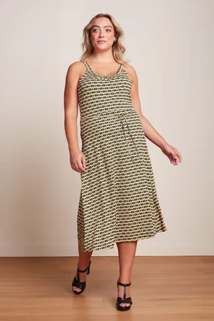 King Louie Allison Fusili Midi Kleid in Schwarz
