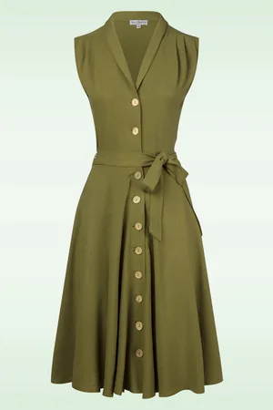 Very Cherry Nova Swing Kleid in Olivgrün