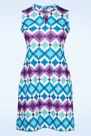 Vintage Chic Sammi Retro A-Linien Kleid in Lila und Blau