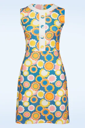 Vintage Chic Daisy Blumenkleid in Blau und Multi