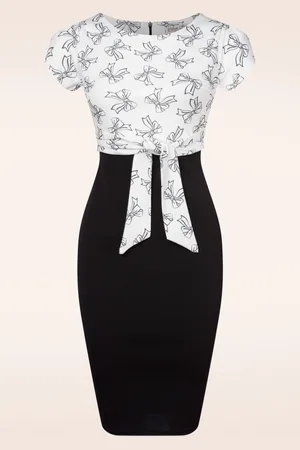 Vintage Chic Elise Bow Etuikleid in Schwarz und Weiß