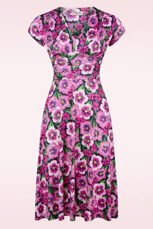 Vintage Chic Sarah Floral Swing Kleid in Lila