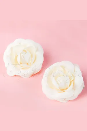 ZaZoo Pin-Up Paar cremefarbener Blumen Haarspangen
