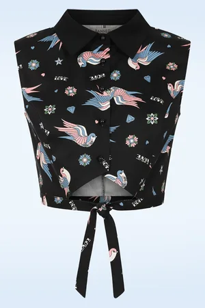 Banned Retro Marilou Schwalbe Crop Bluse in Schwarz