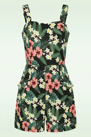 Banned Retro Elsie Tropical Tiare Playsuit in Grün