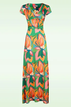Vintage Chic Macie Bright Leaves Maxikleid in Multi