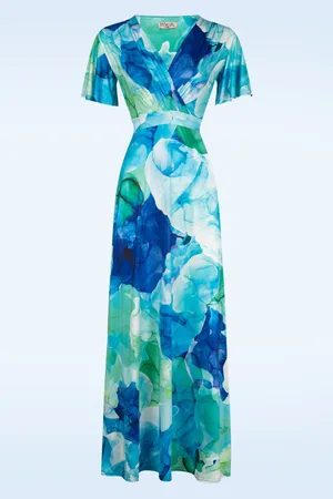 Vintage Chic Laurie Water Colour Maxikleid in Blau