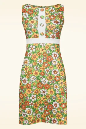 Vintage Chic Sarah Blumenkleid in Grün und Orange