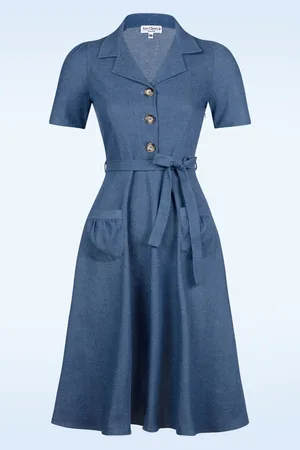 Very Cherry Revers Denim Midikleid in Indigo