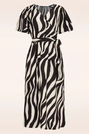 Smashed Lemon Grace Zebra Midikleid in Off White und Schwarz