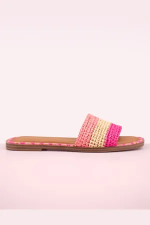 Tamaris Serena Raffia Pantoletten in Rosa.