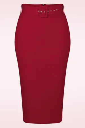 Vintage Chic Demi Bleistiftrock in Lippenstiftrot
