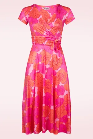 Vintage Chic Andi Floral Swing Kleid in Rosa und Orange