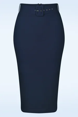 Vintage Chic Demi Bleistiftrock in Marineblau