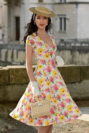 Vintage Chic Polly Floral Swing Kleid in Gelb