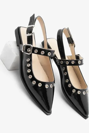 Marjin Ballerinas Mit Spitzer Zehenpartie, Trock-riemchen, Offener Rücken, Schal, Daily-ballerinas, Parzin, Schwarzes Lackleder für Damen - 36