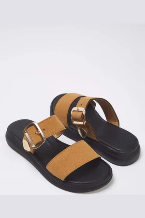 Trendyol Sandfarbene Wildleder-hausschuhe Mit Goldener Schnalle, Flache Hausschuhe für Damen - 37