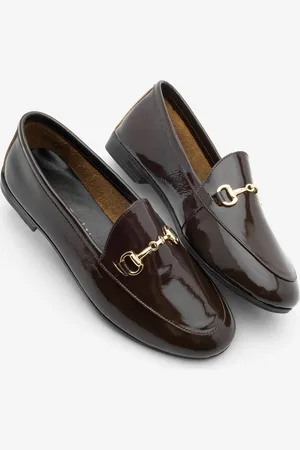 Marjin Echtes Leder Kette Loafer Freizeitschuhe Tanle Kaffee Lackleder für Damen - 40
