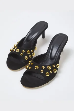 Trendyol Gold Trok Stone Wildleder Kitten Heels Hausschuhe für Damen - 40