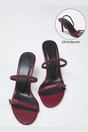 Trendyol Burgunderrote, Detaillierte Sandalen Mit Doppeltem Verwendungszweck Und Dünnem Absatz Und Mandelförmiger Zehenpartie für Damen - 36