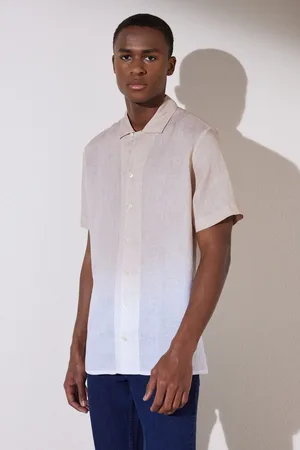Brooks Brothers Beige-weißes Hemd Mit Apash-ausschnitt Und Kurzen Ärmeln Und Batikmuster für Herren - 2XL