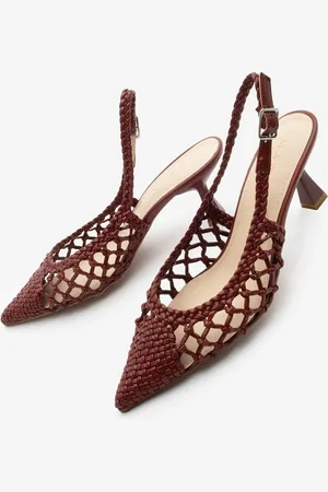 Marjin Stiletto Spitze Zehe Hand Geflochtene Slingback Schuhe Elvina Burgundy - 37