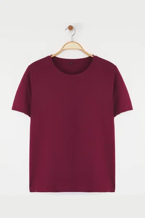 Trendyol Burgunderrot, Reguläre Passform, Basic-t-shirt Mit Rundhalsausschnitt, 100 % Baumwolle, Gestrickt, Große Größe für Damen - 3XL