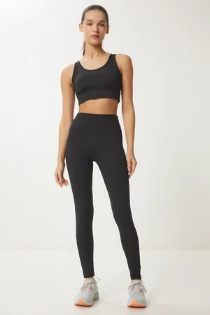 Happiness istanbul Schwarze Gestrickte Sportleggings Mit Hoher Taille für Damen - 40