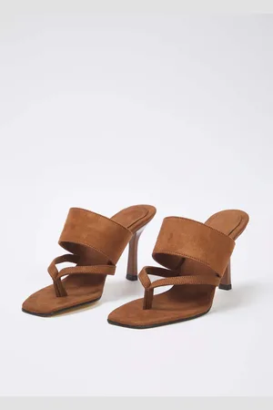 Trendyol Hellbraune Wildleder-flip-flops Mit Quadratischer Zehenpartie Mit Dünnem Absatz für Damen - 38