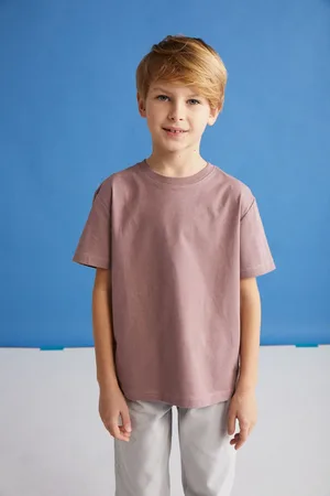 Grimelange Fae Boy T-shirt Aus 100 % Baumwolle, Kurzärmelig, Rundhalsausschnitt, Pflaume/grau/weiß - 4–5 Jahre