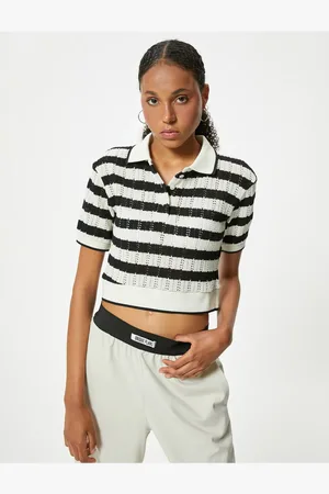 Koton Gehäkeltes Polo-shirt Mit Kurzem Arm, Knopfleiste für Damen - XL