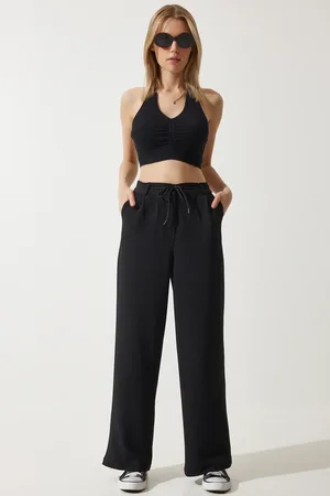 Happiness istanbul Schwarze Jogginghose Mit Weitem Bein für Damen - 38