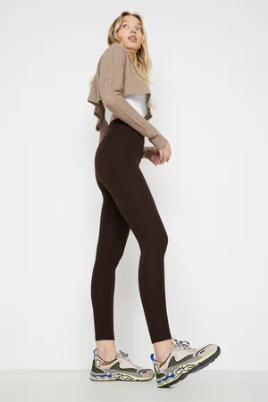 Trendyol Flexible Braune Strick-leggings Mit Hoher Taille – Elastisch, für Damen - XS